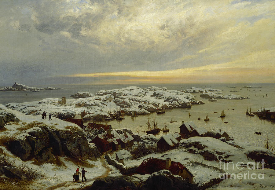 Farsund, 1874 Painting by O Vaering by Hans Gude