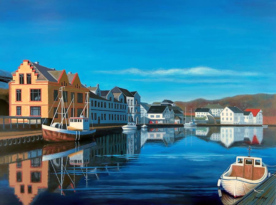 Farsund Norway Harbor Painting by Janet King