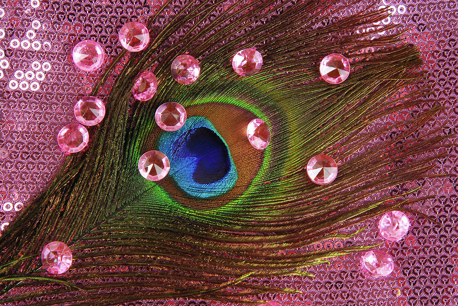 Fashion Background With Peacock And Pink Diamonds Photograph by Severija Kirilovaite