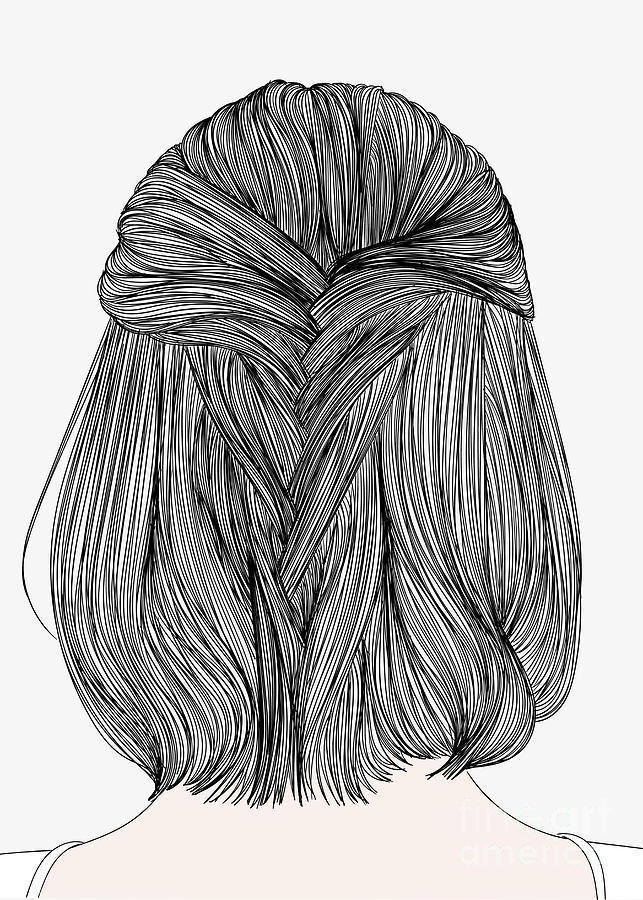 Fashion Girl Short Hairstyle - Line Art Graphic Illustration Artwork Digital Art by Sambel Pedes