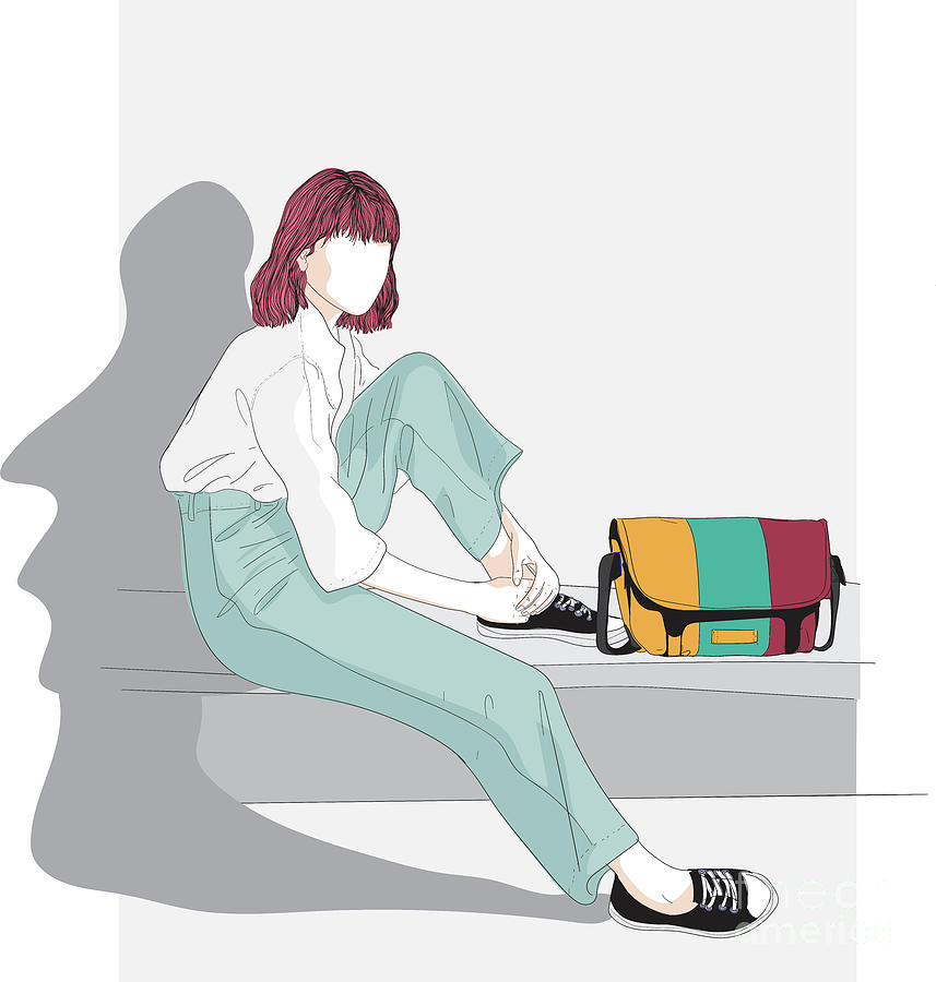 Fashion Girl Sitting On A Platform To Travel - Line Art Graphic Illustration Artwork Digital Art by Sambel Pedes