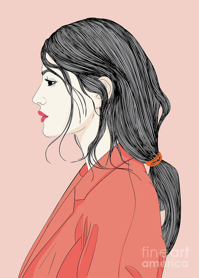 Fashion Girl With A Beautiful Hairstyle - Line Art Graphic Illustration Artwork Digital Art by Sambel Pedes