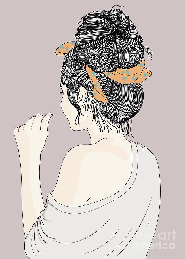 Fashion Girl With Pretty Hairstyle - Line Art Graphic Illustration Artwork Digital Art by Sambel Pedes