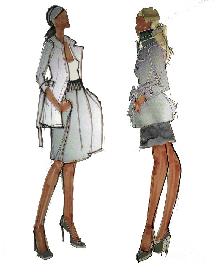 Fashion Illustration of two young women in grey Painting by Greta Corens