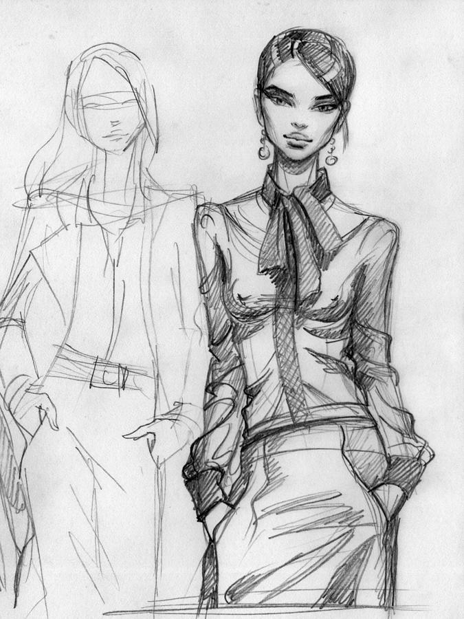 Fashion Model (black-and-white) Drawing by Tatarnikova