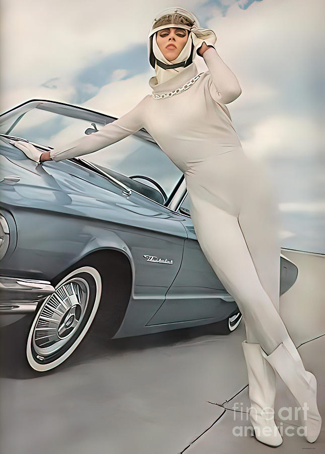Fashion model with 1965 Ford Thunderbird Photograph by Retrographs