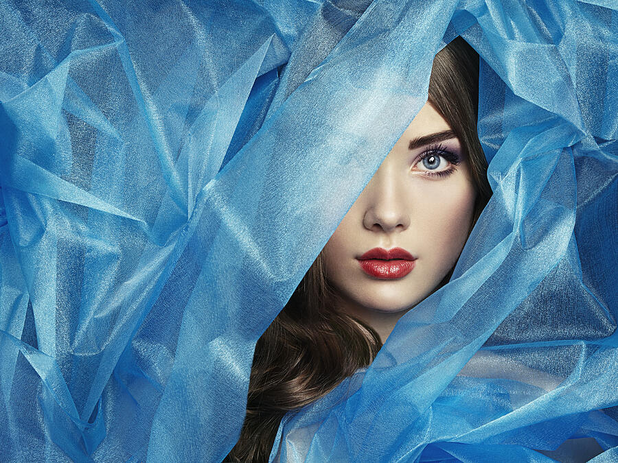 Fashion photo of beautiful women under blue veil Photograph by Heckmannoleg
