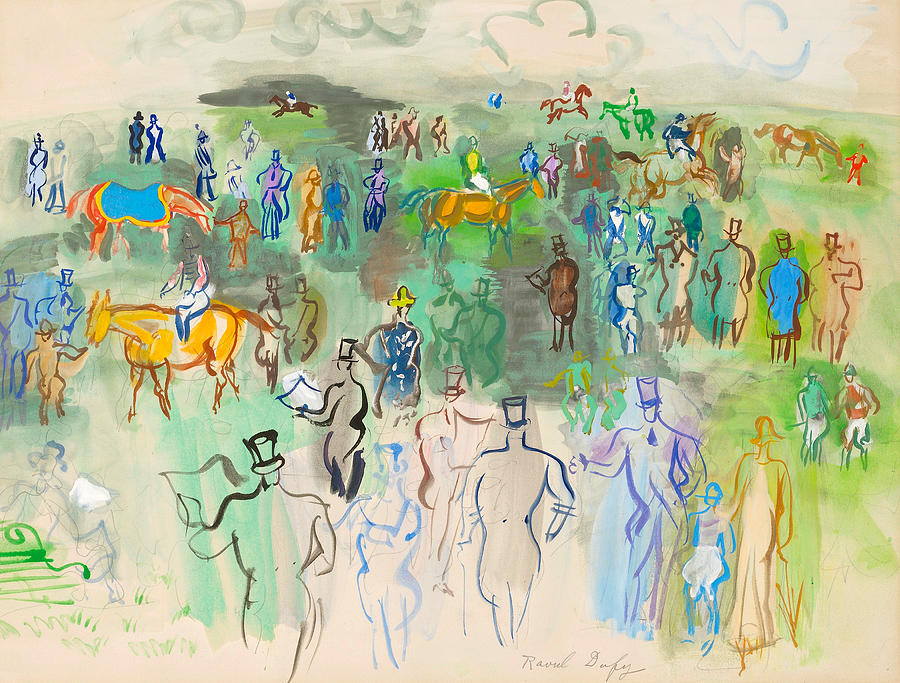  Fashionable Men and Women at the Races Painting by Raoul Dufy