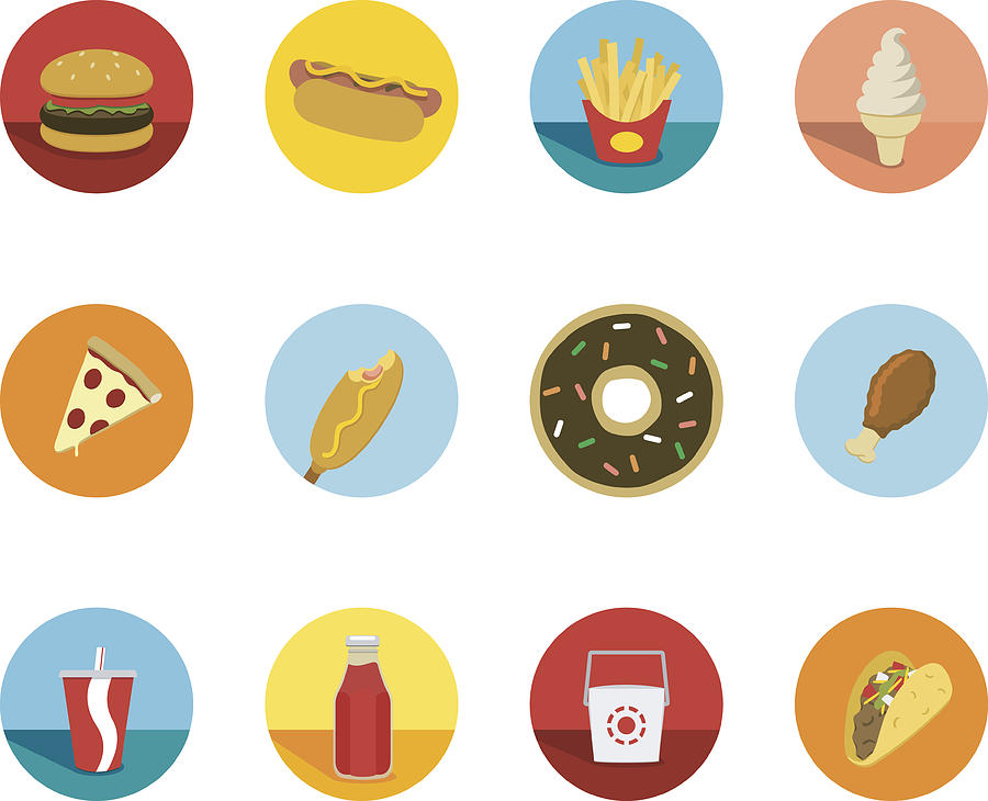 Fast Food Circle Icons Drawing by Lumpynoodles