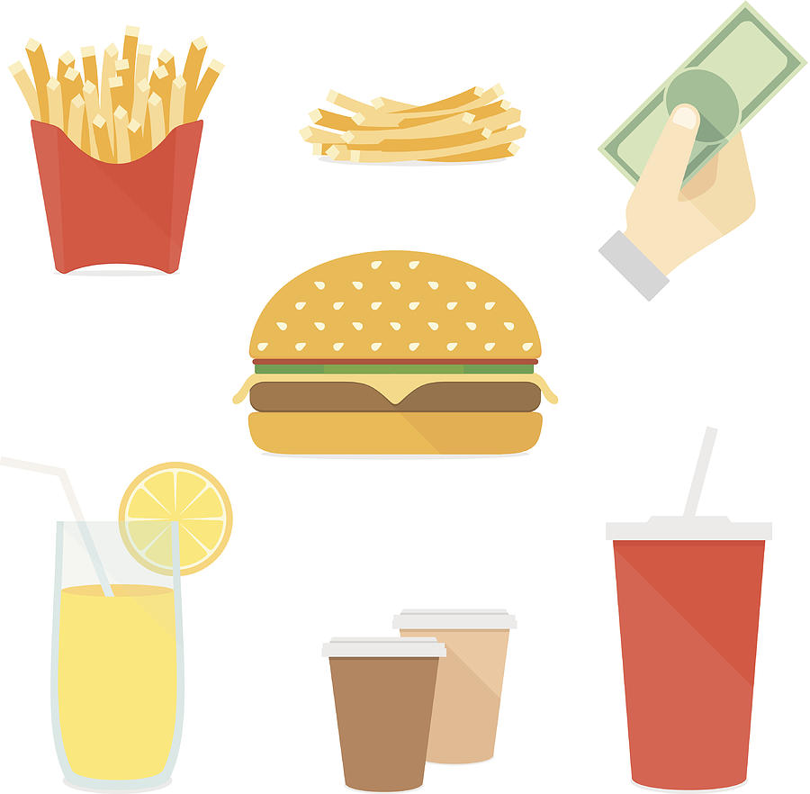 Fast food flat icons set Drawing by NaCreative