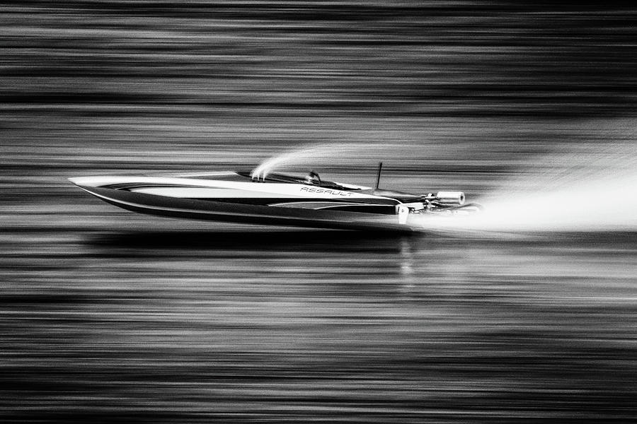 Fast RC Boat - black and white by Richard Olson