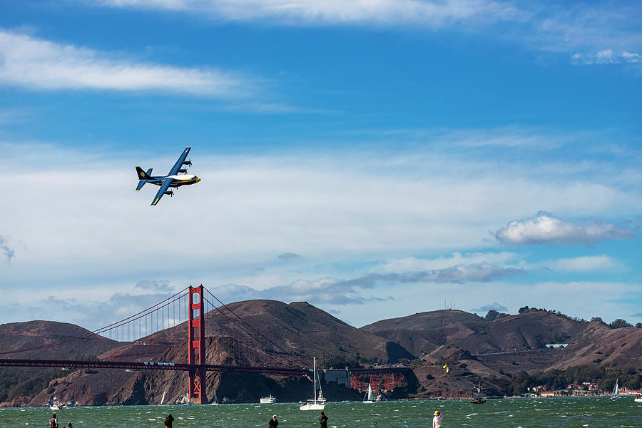 Golden Gate Bridge Photograph - Fat Albert Flying Over Bay by Bonnie Follett