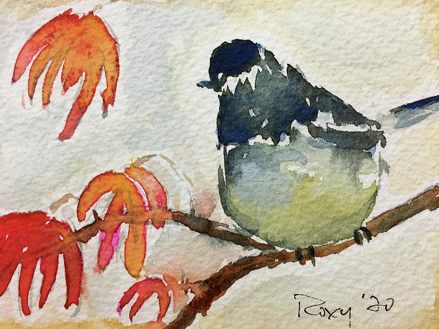 Fat Bird with Maple Leaves Painting by Roxy Rich