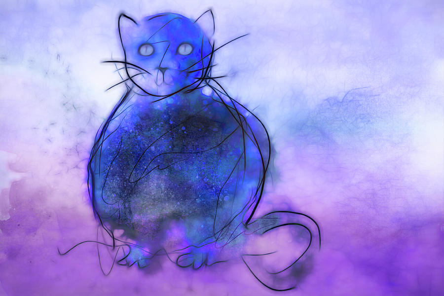 Fat Cat In Blue Painting by Ann Powell