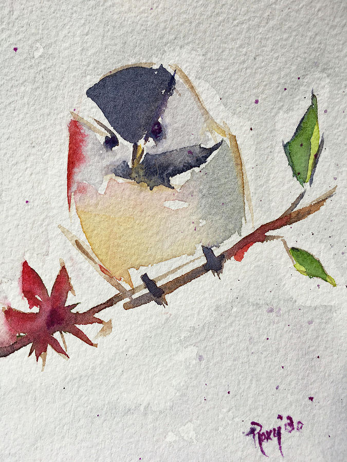 Fat little Chickadee Painting by Roxy Rich