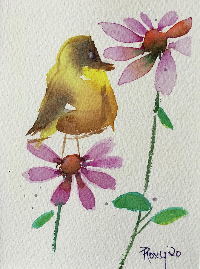 Fat little Goldfinch Painting by Roxy Rich