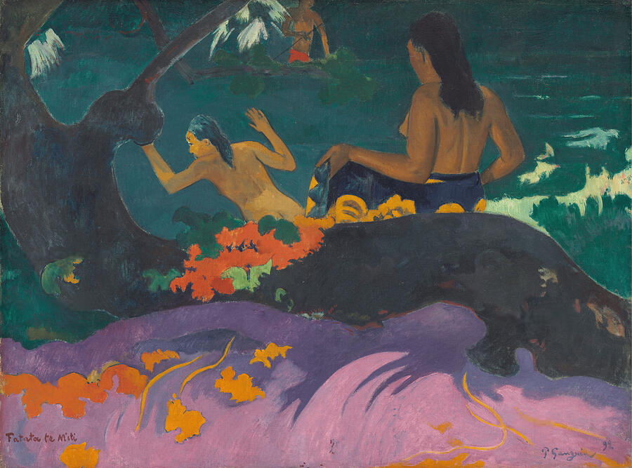 Tahitian Women by the Water Digital Art - Fatata te Miti-By the Sea - Paul Gauguin by Samuel HUYNH