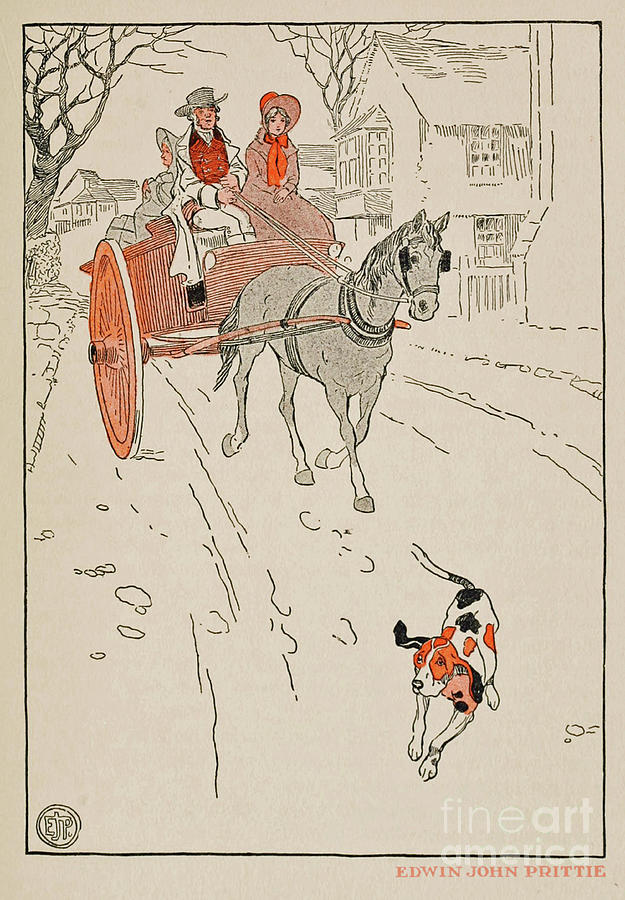 Tree Drawing - Father and Daughter Have An Adventure Day Trip in the Wagon. Happy Dog Leads the Way 1921 by Edwin John Prittie