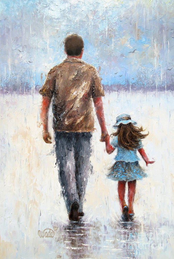 	Father and Daughter Walk in the Rain				 Painting by Vickie Wade