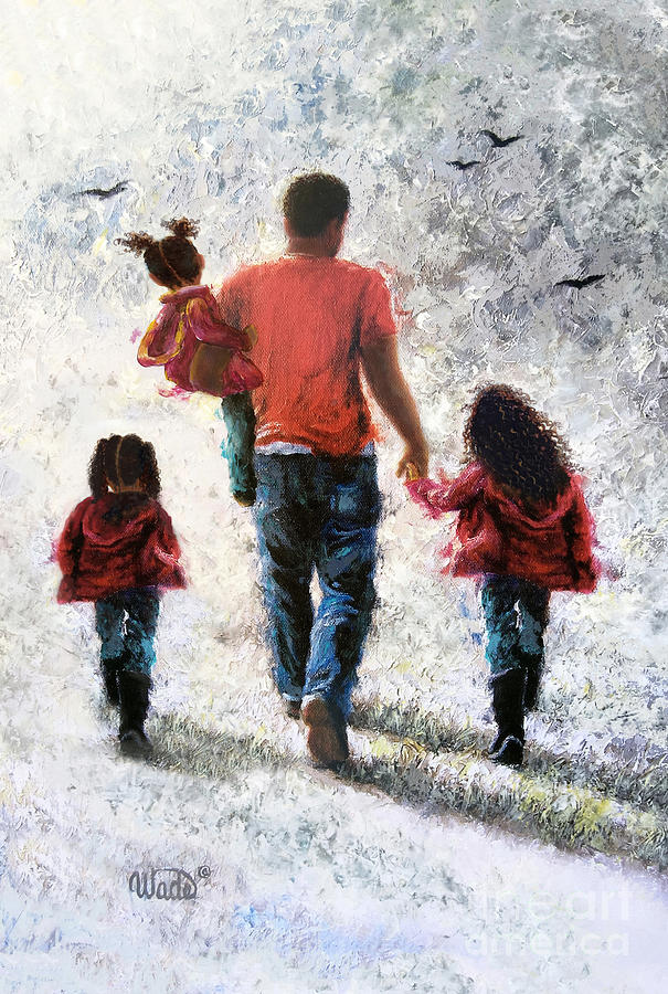 Father and Three Daughters Out For Walk Painting by Vickie Wade