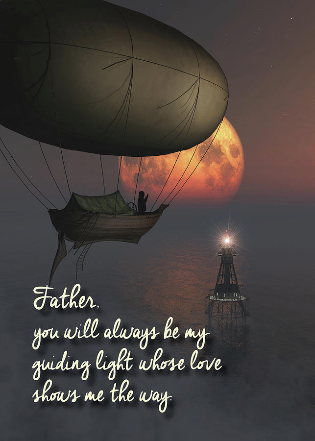 Father Fantasy Flying boat Lighthouse Moon Fathers Day Digital Art by Jan Keteleer