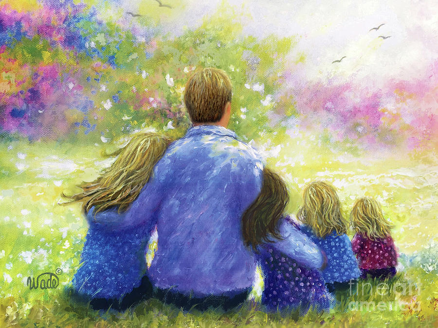 Father Four Daughters Garden Painting by Vickie Wade