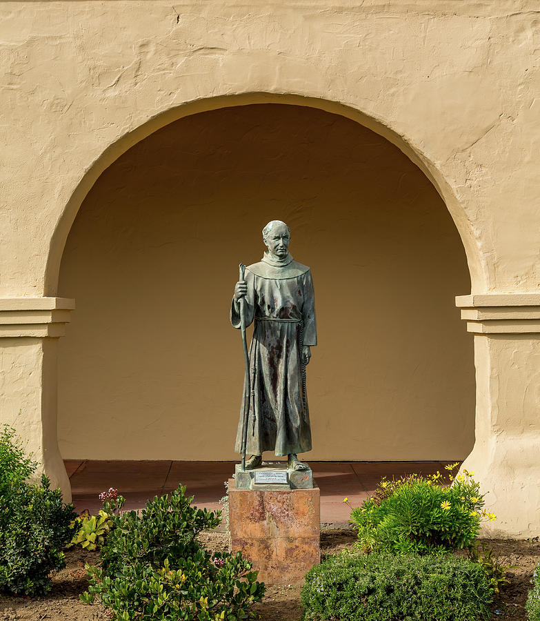 Father Junipero Serra statue Santa Ines Mission Photograph by Steven Heap