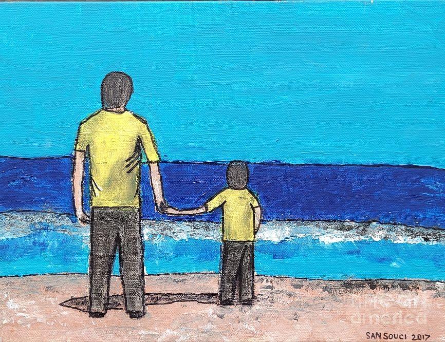 The Father Son at the Beach Painting by Mark SanSouci