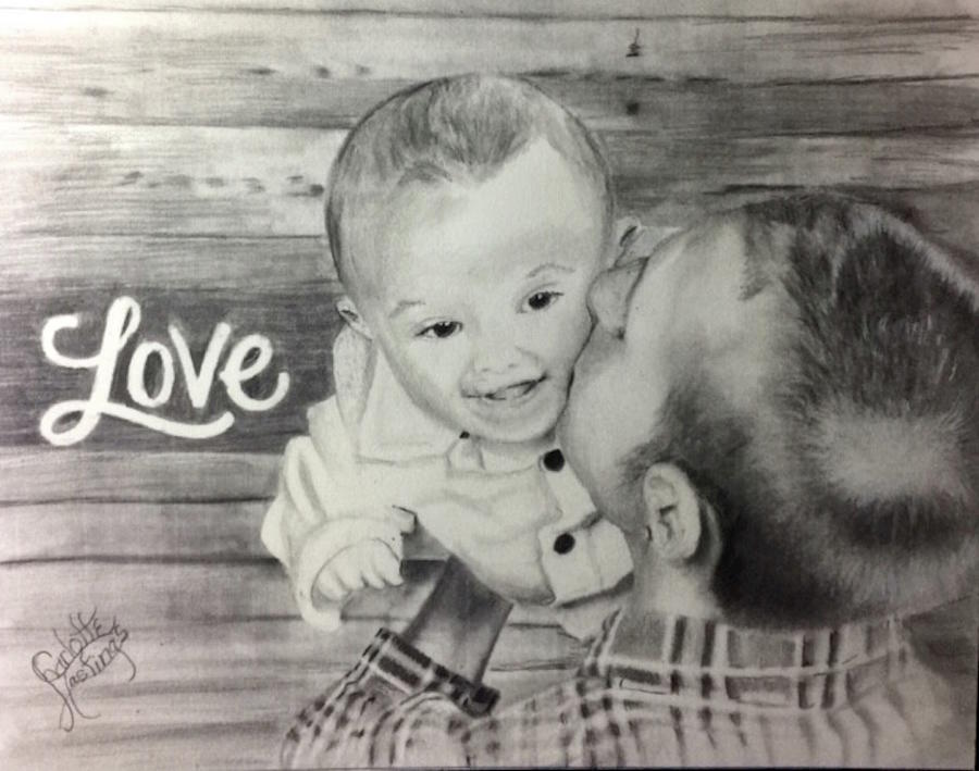 Charcoal Pencils Drawing - Father Son Love by Charlotte Hastings