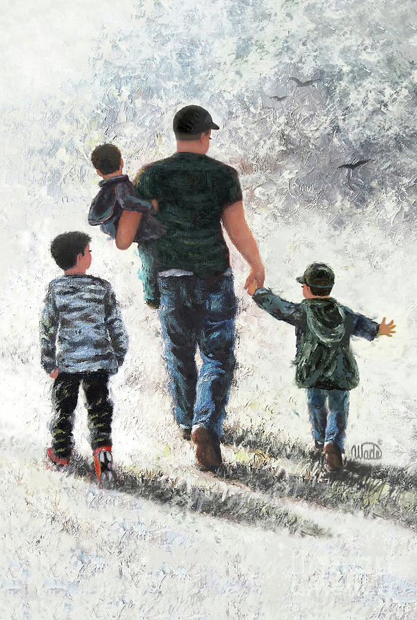Father Three Sons Walking Painting by Vickie Wade
