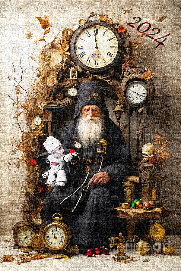  Father Time with 2024 Baby Digital Art by Deb Nakano