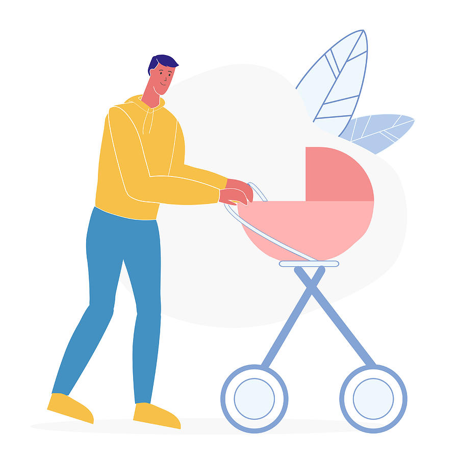 Father with Baby Carriage Flat Vector Illustration Drawing by UnitoneVector