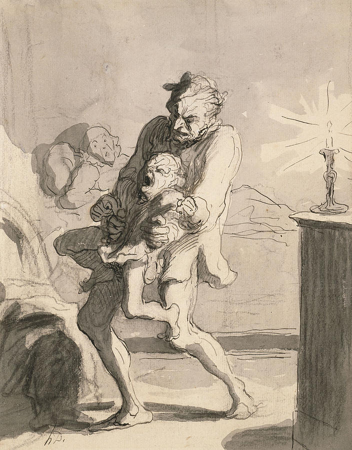 Fatherly Discipline Drawing by Honore Victorin Daumier