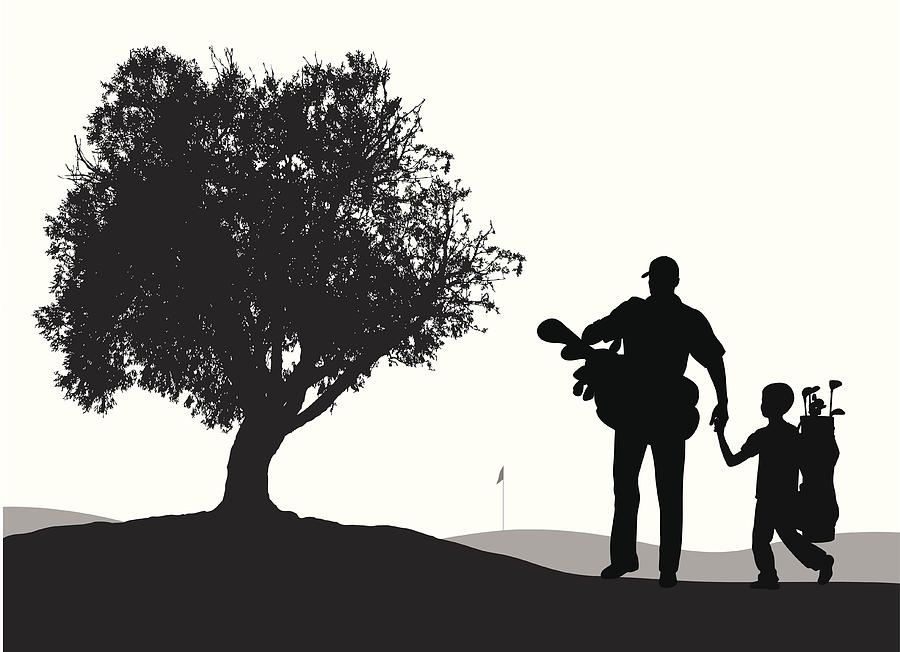Fathern Son Golf Vector Silhouette Drawing by A-Digit