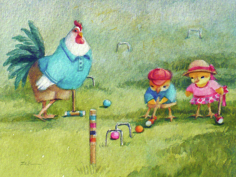 Fathers Day Croquet Painting by Janet Zeh