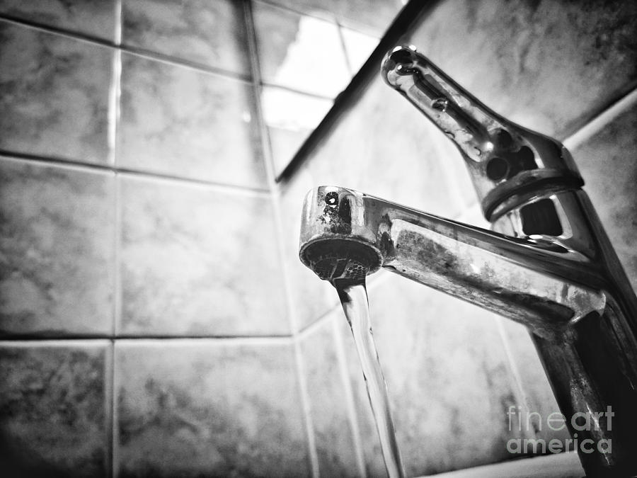 Faucet Black And White Flowing Water Photograph by Luca Lorenzelli