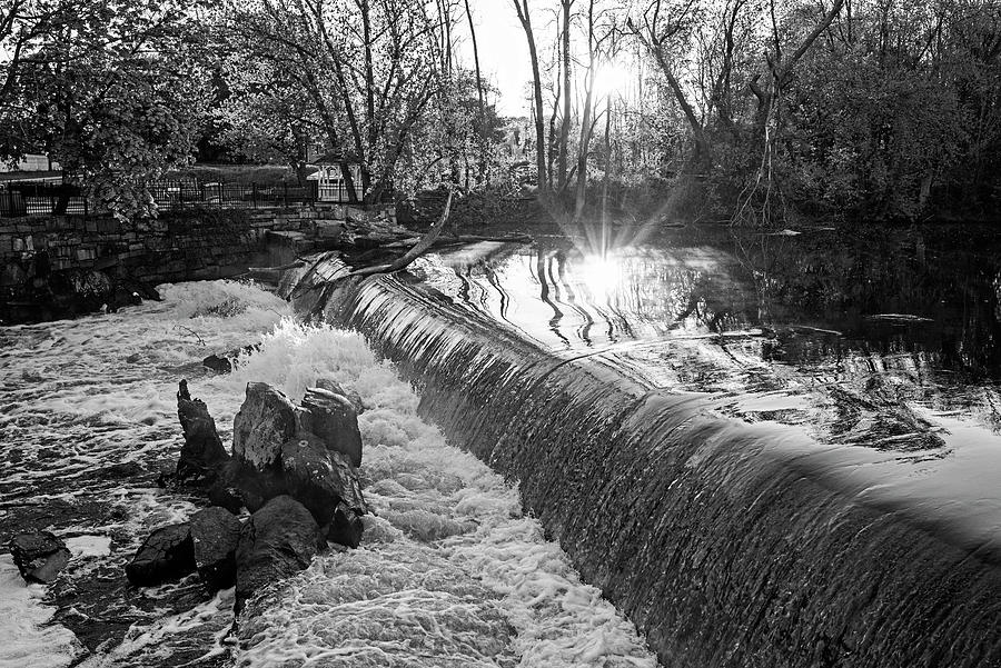 Faulker Mills Waterfall Concord River Billerica MA Black and White Photograph by Toby McGuire