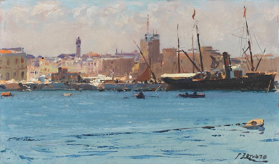 Fausto Zonaro 1854 - 1929   BOATS IN A PORT Painting by Artistic Rifki