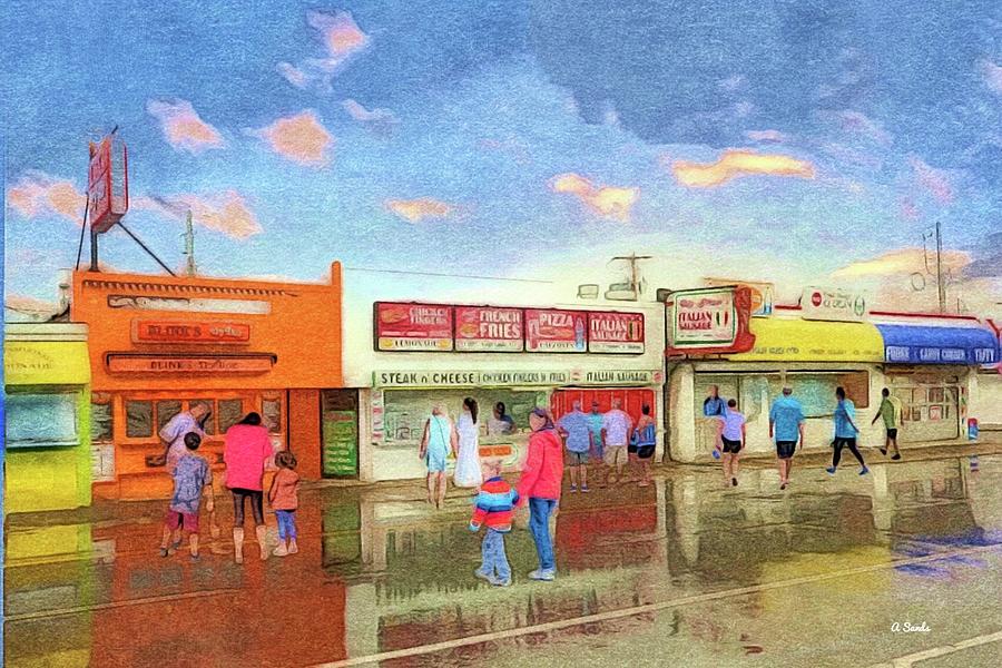 Favorite Shops on a Rainy Day Painting by Anne Sands