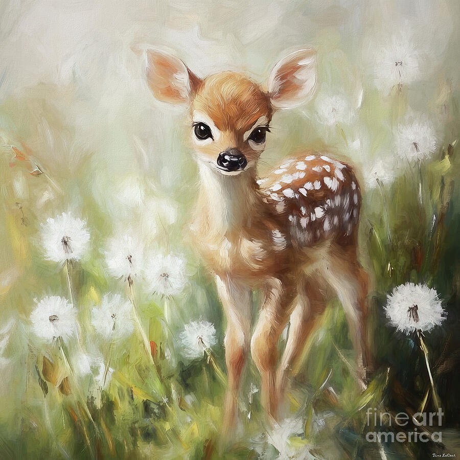 Fawn In The Dandelions Painting by Tina LeCour Fawn In The Dandelions Painting by Tina LeCour