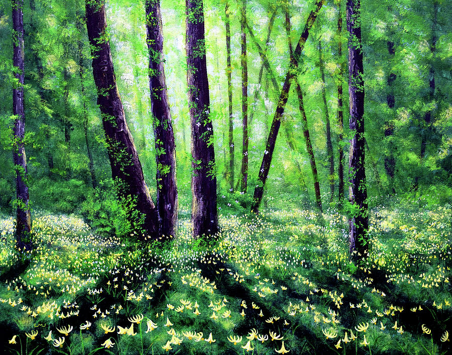 Fawn Lilies in Dappled Sunlight Painting by Laura Iverson