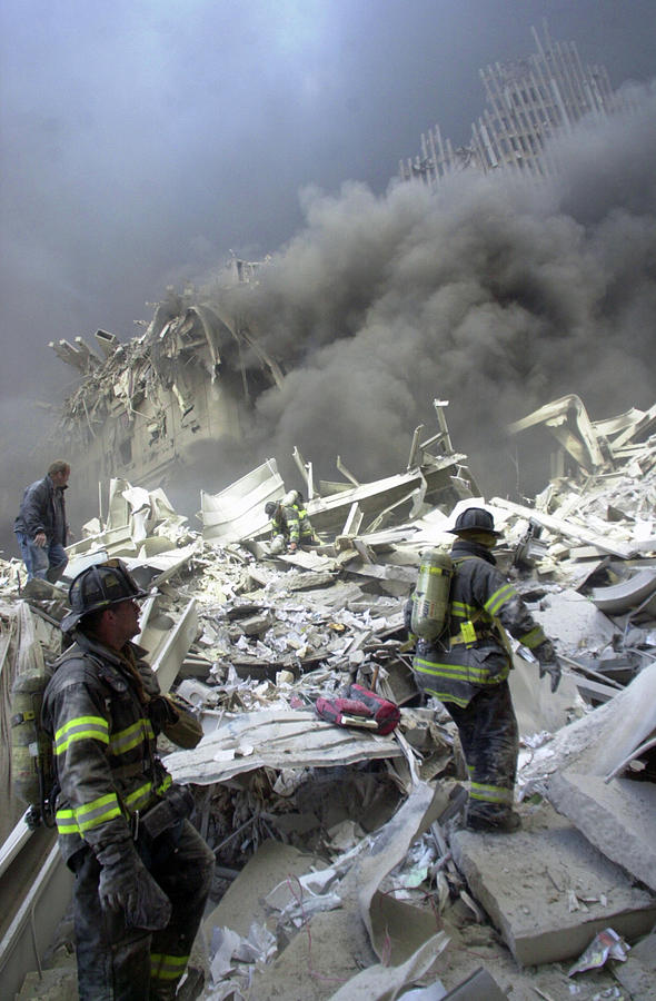 Fdny Firefighters Climbing Wtc 3 Remains 9-11-2001 Photograph by ...