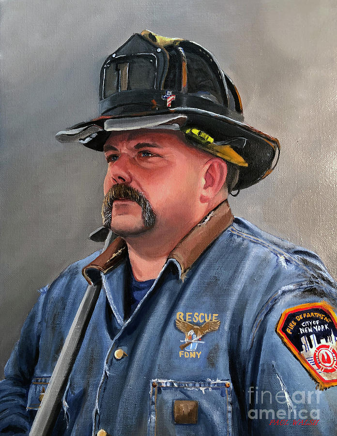 New York City Painting - Fdny Rescue 1 Firefighter by Paul Walsh