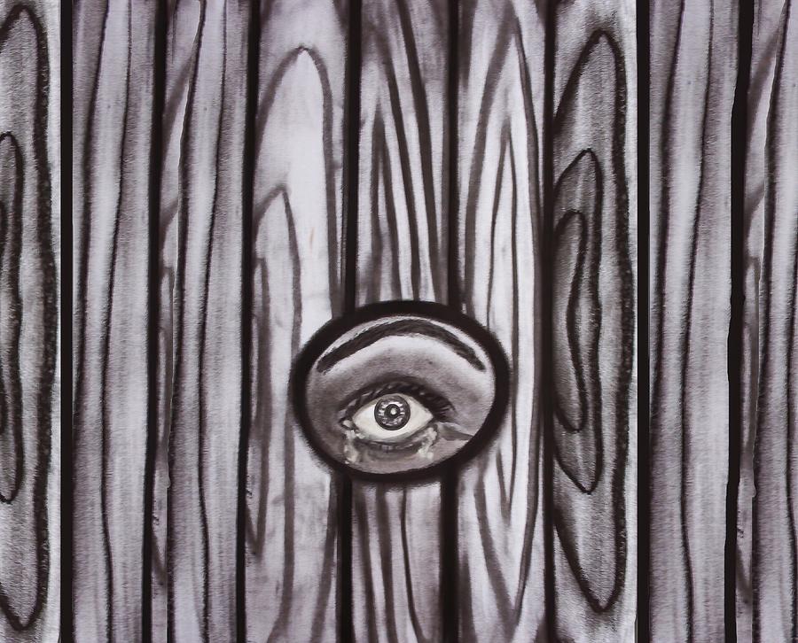 Fear - Eye through fence Drawing by Joan Stratton