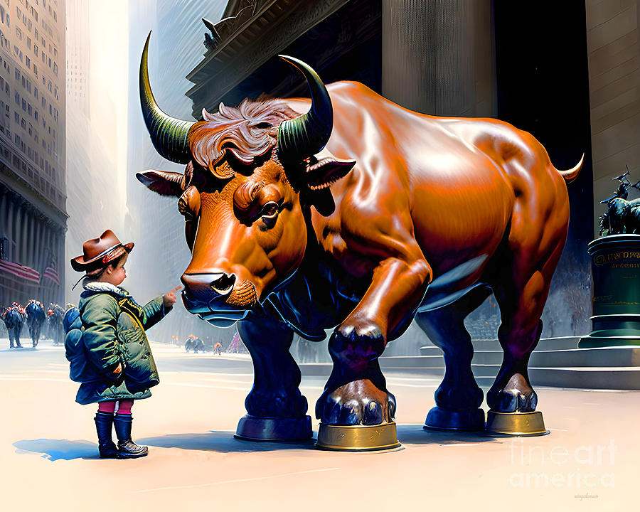 Fearless Girl Scolds The Charging Bull On Wall Street 20230202a Mixed Media by Wingsdomain Art and Photography