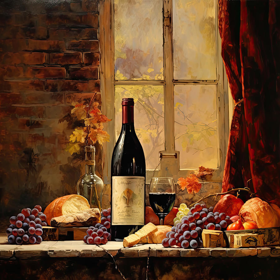 Wine Digital Art - Feast in the Past - Kitchen Still Life Art by Lourry Legarde