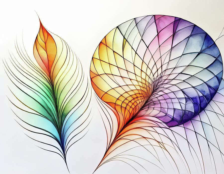 Colorful Abstract Shapes Digital Art - Feather And Fan by Eris And AI