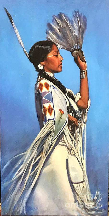 Native American Painting - Feather Fan Dancer by Dana Lombardo