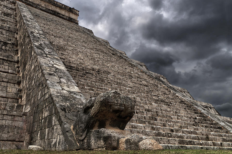 Mayan Photograph - Feathered Serpent at Chichen Itza Temple of Kulkulcan pyramid world heritage site by Peter Herman