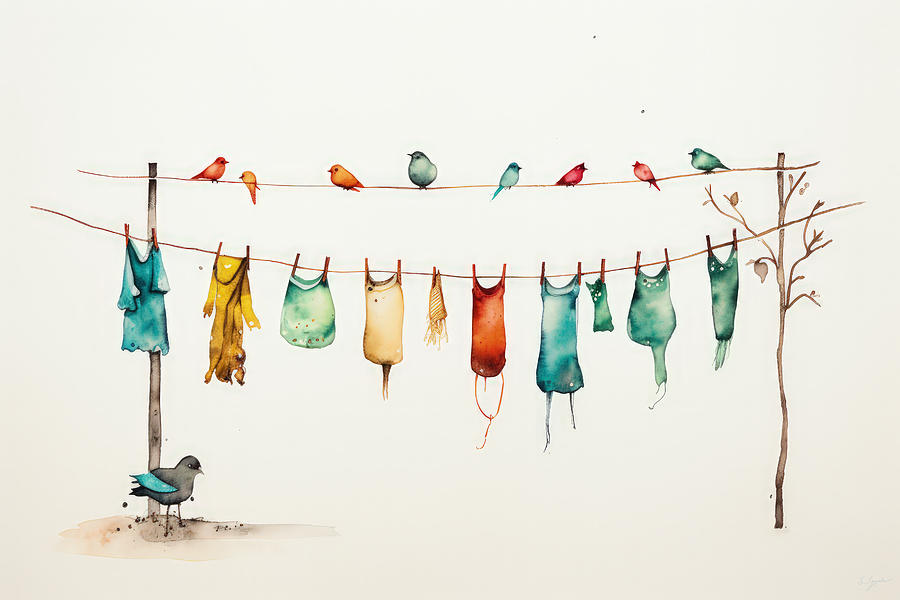 Laundry Painting - Feathered Whimsy by Lourry Legarde